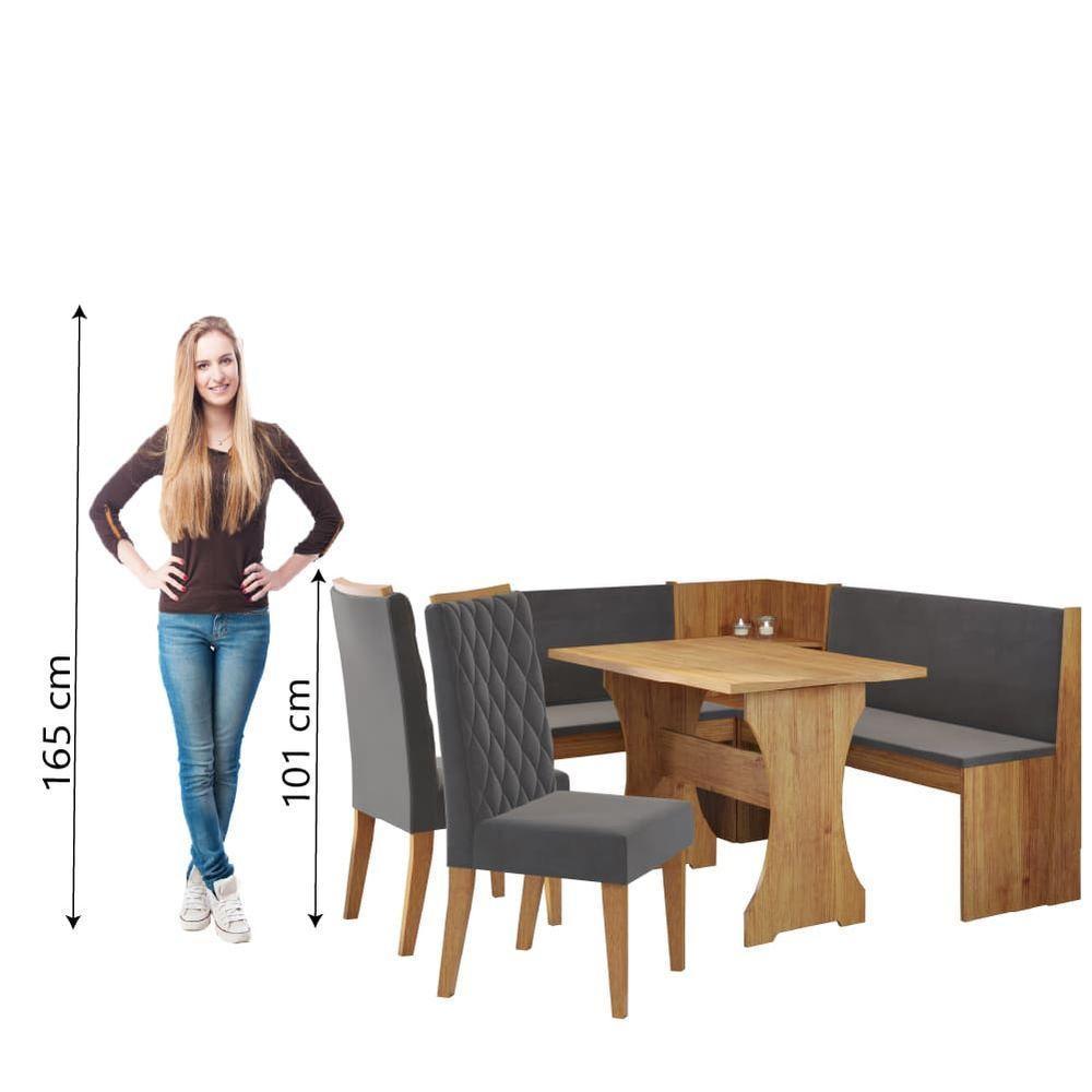 Conjunto Sala De Jantar Canto Alemão Arnis Com 2 Cadeiras Bele Veludo Viero Madeirado / Cinza - 6