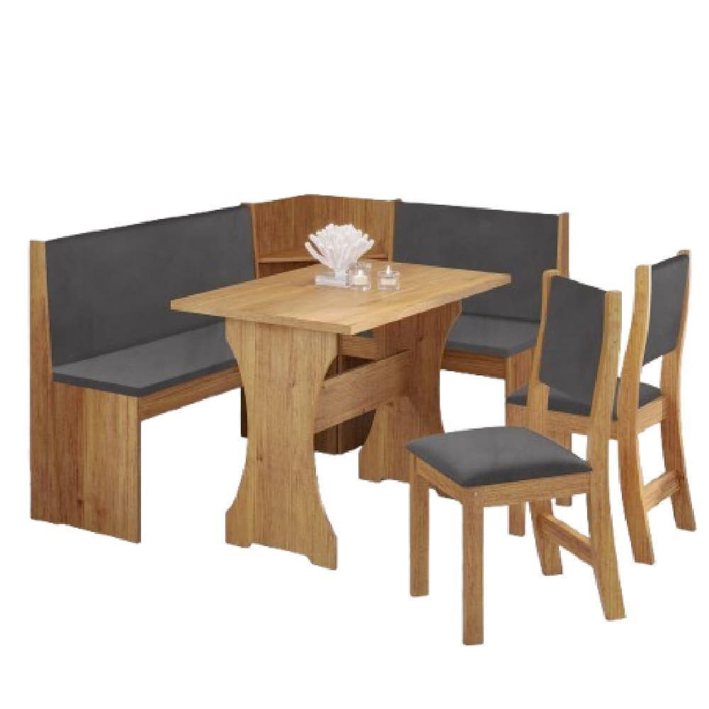 Conjunto Sala De Jantar Canto Alemão Arnis Com 2 Cadeiras Sone Veludo Viero Madeirado / Cinza - 1