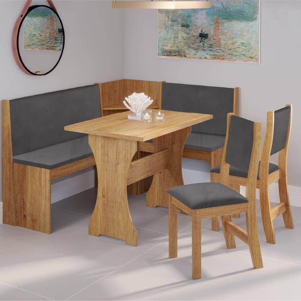 Conjunto Sala De Jantar Canto Alemão Arnis Com 2 Cadeiras Sone Veludo Viero Madeirado / Cinza - 2