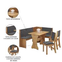 Conjunto Sala De Jantar Canto Alemão Arnis Com 2 Cadeiras Sone Veludo Viero Madeirado / Cinza - 5