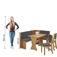 Conjunto Sala De Jantar Canto Alemão Arnis Com 2 Cadeiras Sone Veludo Viero Madeirado / Cinza - 6