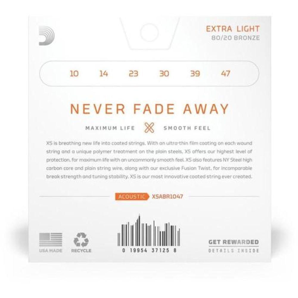 Encordoamento Violão Aço Revestido 010-047 Xs 80-20 Bronze Xsabr1047 D Addario - 2