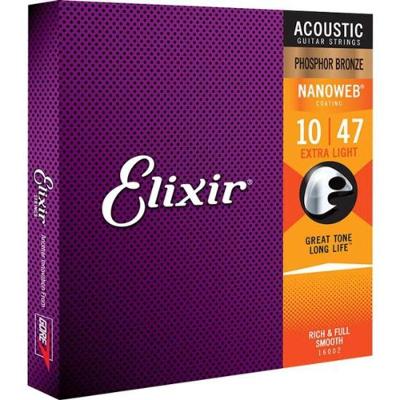 Encordoamento Para Violão 010 Extra Light Phosphor Bronze Nanoweb 16002 Elixir