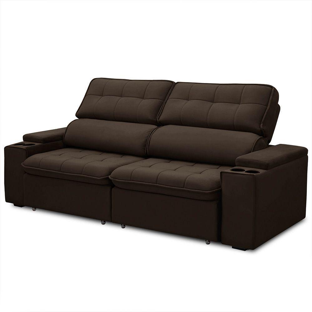 Sofá Retrátil Reclinável 3 Lugares 210Cm Ginevra F05 Veludo Azul - Mpozenato - 1