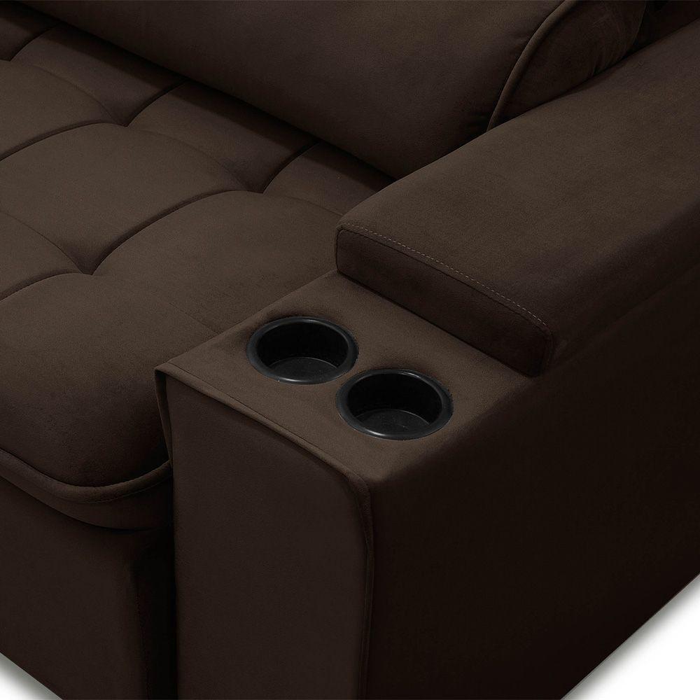 Sofá Retrátil Reclinável 3 Lugares 210Cm Ginevra F05 Veludo Azul - Mpozenato - 4