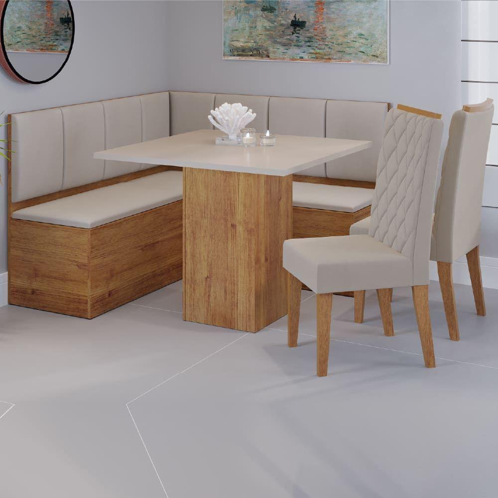 Conjunto Sala De Jantar Canto Alemão Com Baú Liebe Com Mesa Lord E 2 Cadeiras Bele Veludo Viero Madeirado - 2