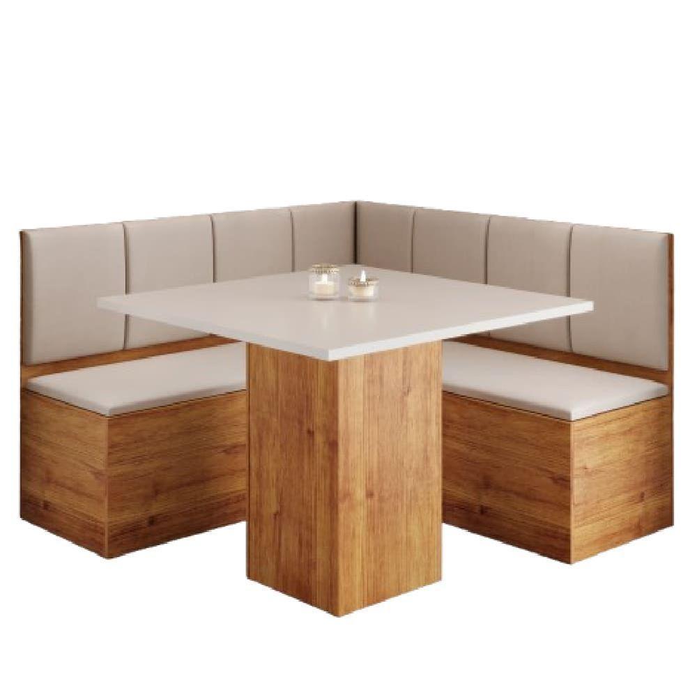 Conjunto Sala De Jantar Canto Alemão Com Baú Liebe Com Mesa Lord Veludo Viero Madeirado - 1