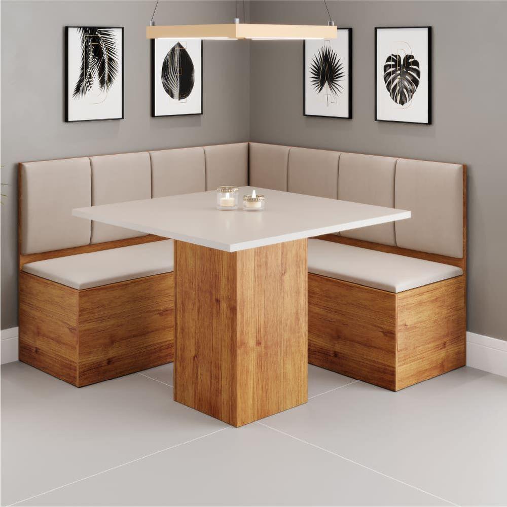 Conjunto Sala De Jantar Canto Alemão Com Baú Liebe Com Mesa Lord Veludo Viero Madeirado - 2