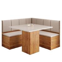 Conjunto Sala De Jantar Canto Alemão Com Baú Liebe Com Mesa Lord Veludo Viero Madeirado - 1