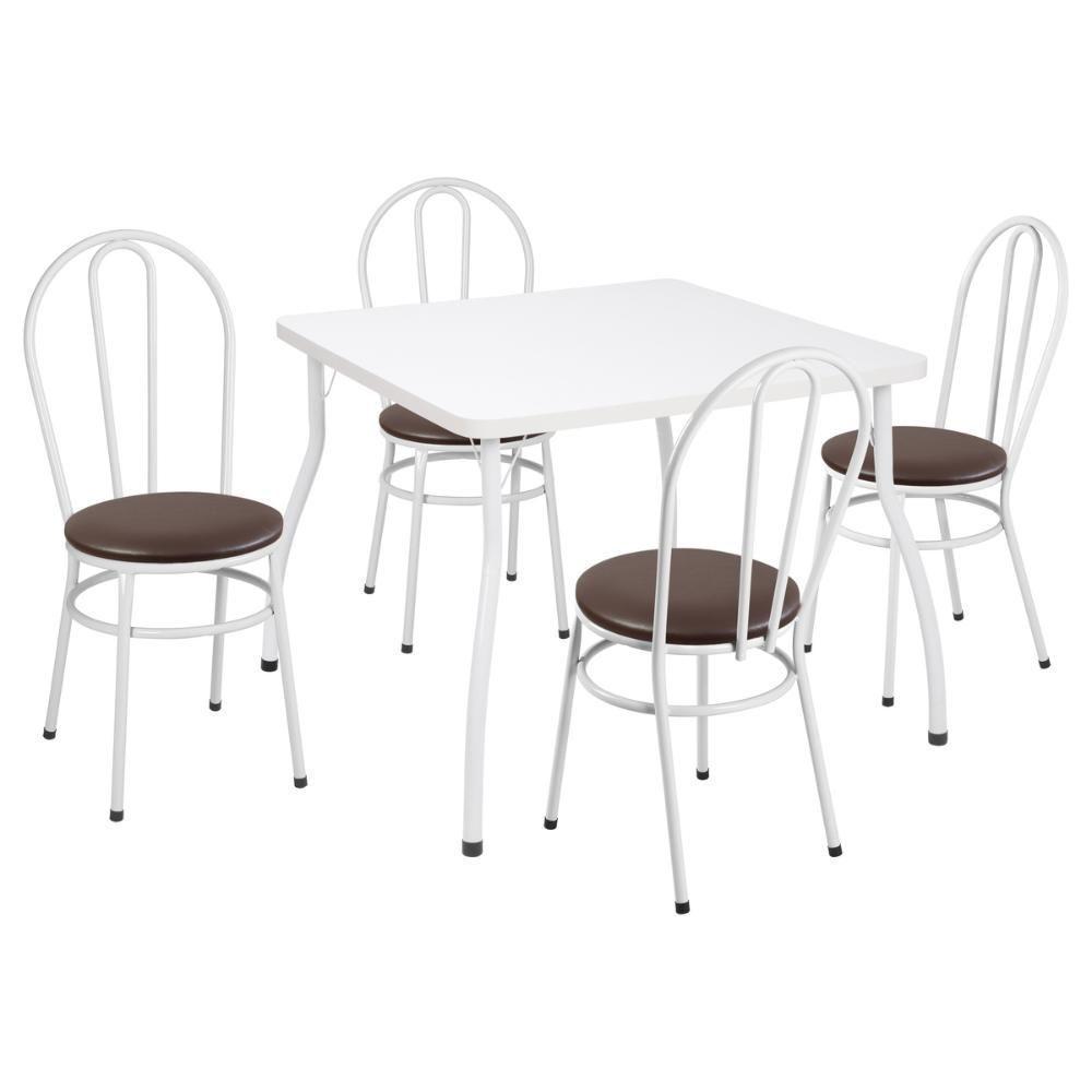 Conjunto Mesa De Jantar 90cm Com 4 Cadeiras Multimóveis Cr50133 Branco Marrom - 1