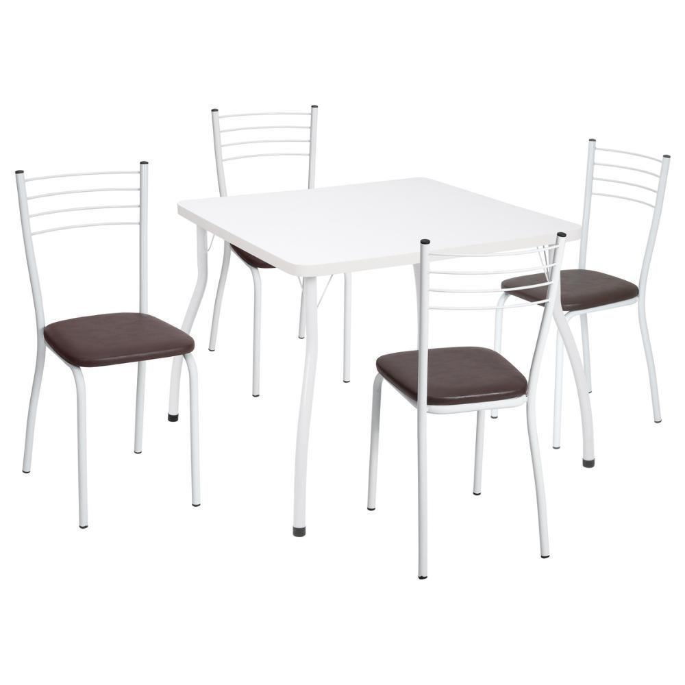 Conjunto Mesa De Jantar 90cm Com 4 Cadeiras Multimóveis Cr50134 Branco Marrom - 1