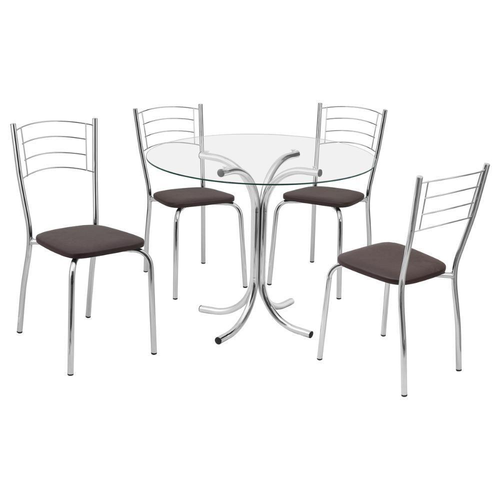 Conjunto Mesa De Jantar Redonda Com Vidro 80cm Com 4 Cadeiras Multimóveis Cr50138 Marrom - 1