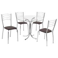 Conjunto Mesa De Jantar Redonda Com Vidro 80cm Com 4 Cadeiras Multimóveis Cr50138 Marrom - 1