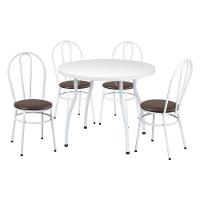 Conjunto Mesa De Jantar Redonda 90cm Com 4 Cadeiras Multimóveis Cr50135 Branco Marrom - 1