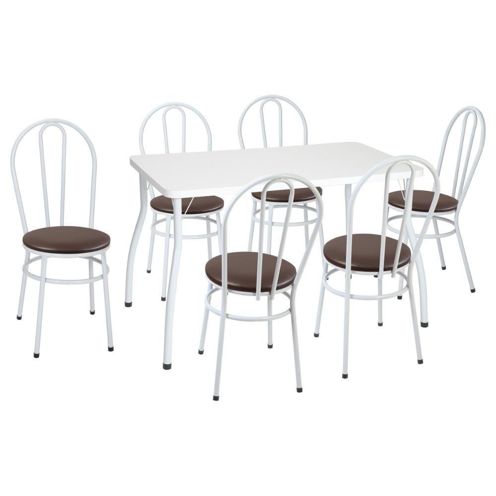 Conjunto Mesa De Jantar 115cm Com 6 Cadeiras Multimóveis Cr50136 Branco Marrom - 1