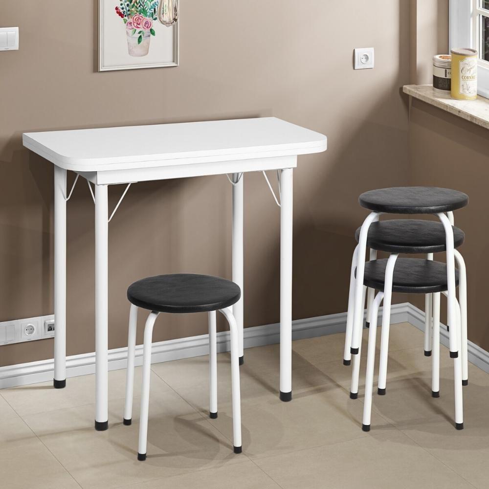 Conjunto Mesa De Jantar Dobrável 65,5cm Com 4 Banquetas Multimóveis Cr50141 Branco Preto - 1