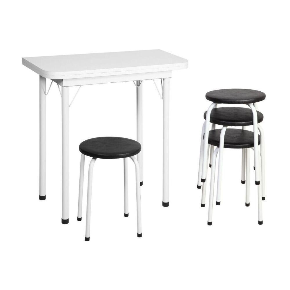 Conjunto Mesa De Jantar Dobrável 65,5cm Com 4 Banquetas Multimóveis Cr50141 Branco Preto - 2