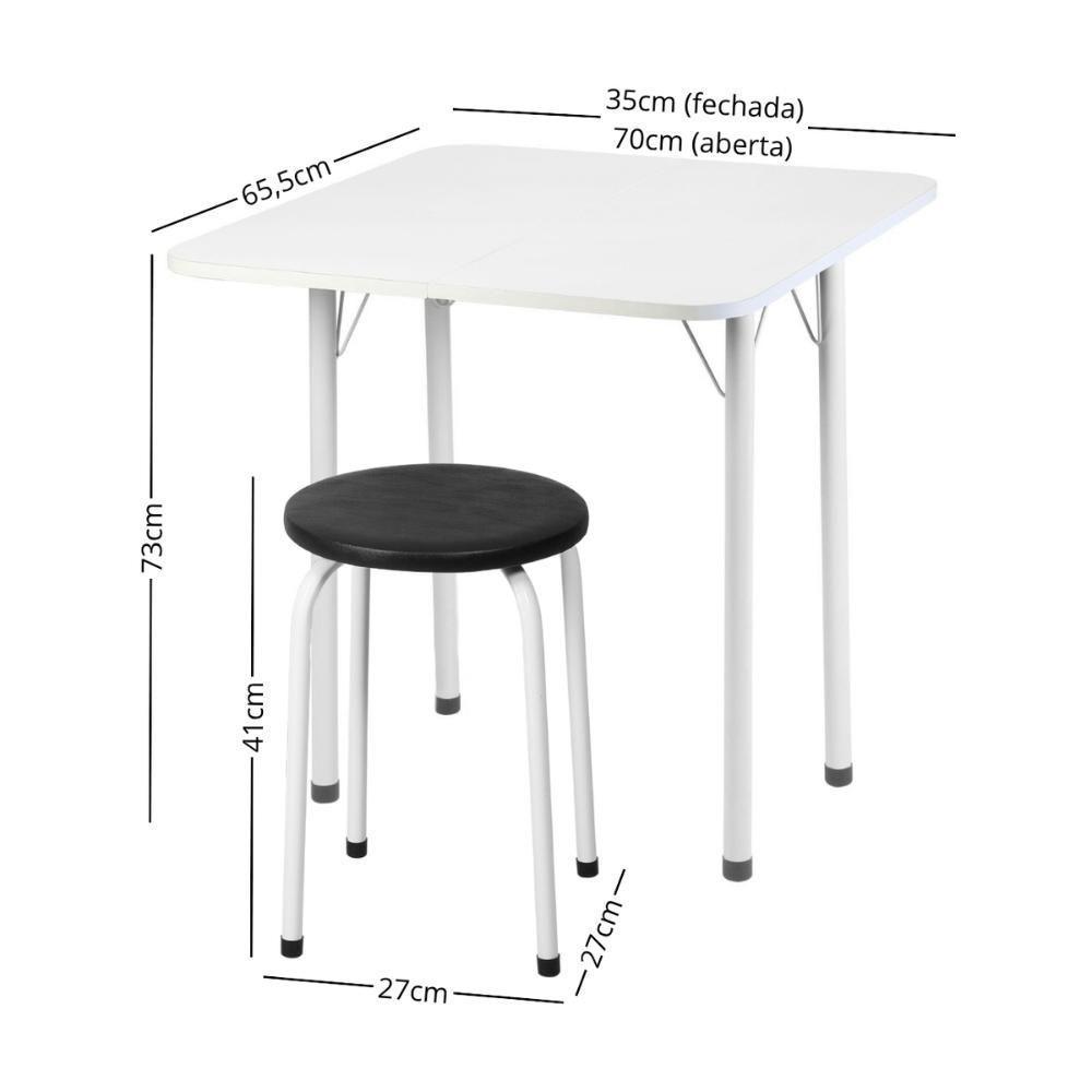Conjunto Mesa De Jantar Dobrável 65,5cm Com 4 Banquetas Multimóveis Cr50141 Branco Preto - 3