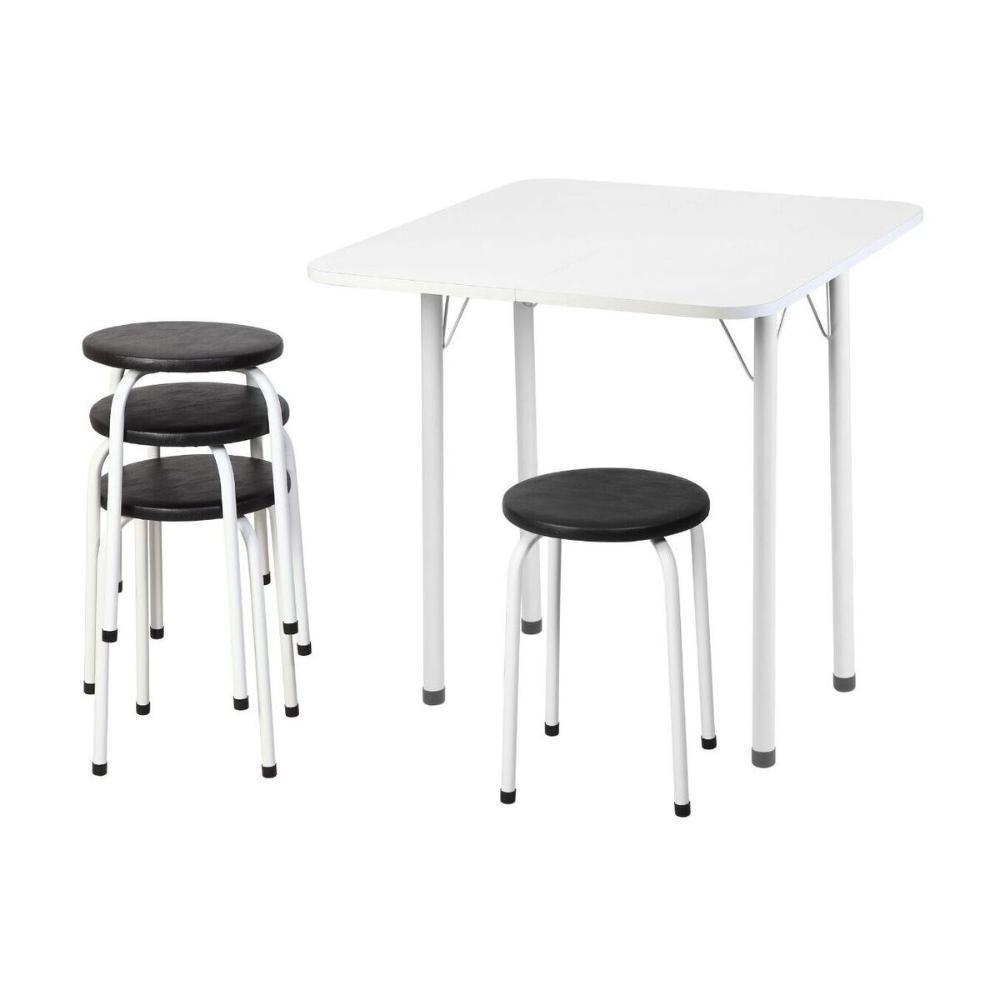 Conjunto Mesa De Jantar Dobrável 65,5cm Com 4 Banquetas Multimóveis Cr50141 Branco Preto - 5
