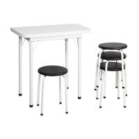 Conjunto Mesa De Jantar Dobrável 65,5cm Com 4 Banquetas Multimóveis Cr50141 Branco Preto - 2