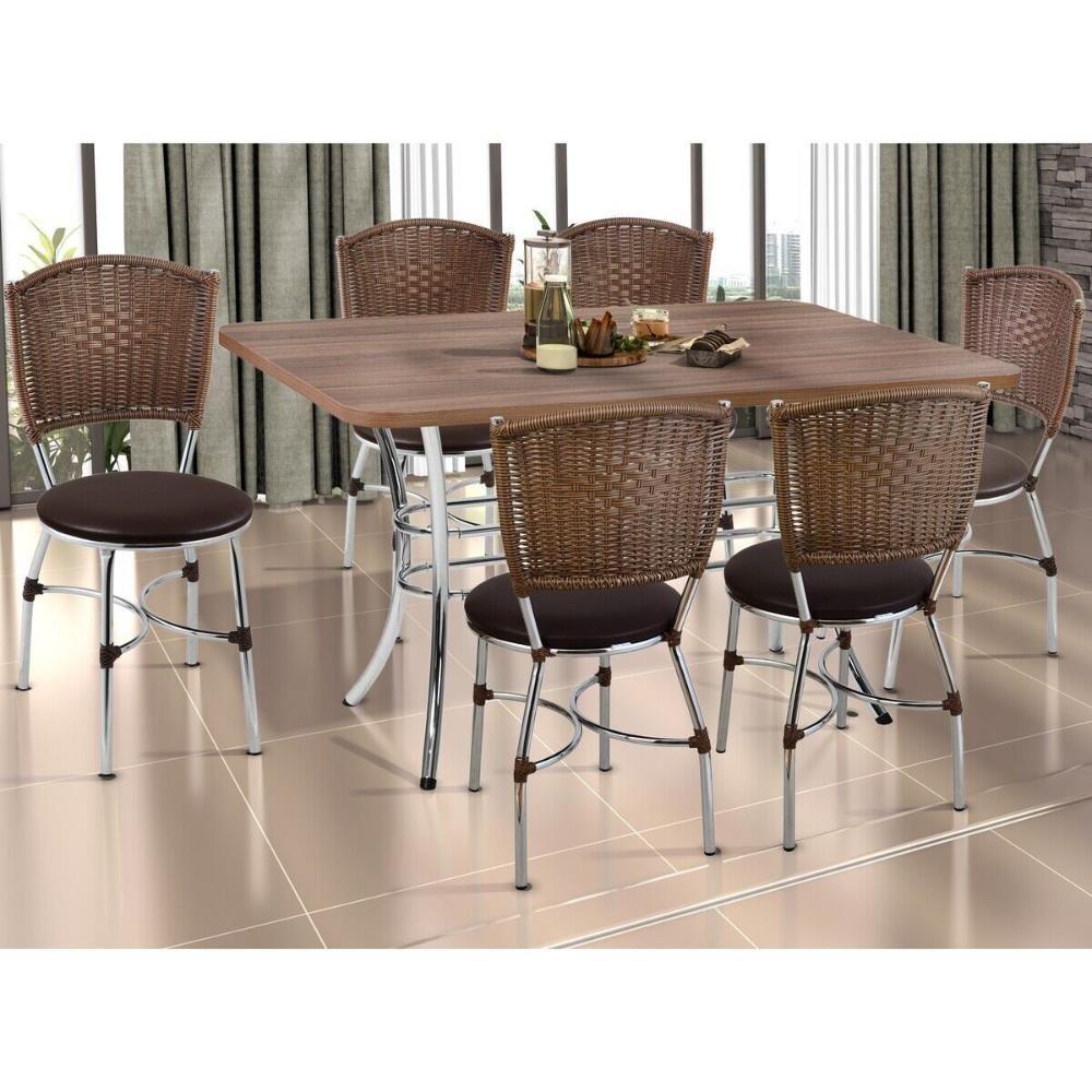 Conjunto Mesa De Jantar 137cm Com 6 Cadeiras Multimóveis Cr50140 Nogueira Marrom - 1