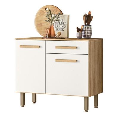 Balcão Para Cozinha Lemon Com 2 Portas E 1 Gaveta 91 Cm Freijo/ Off White Freijo