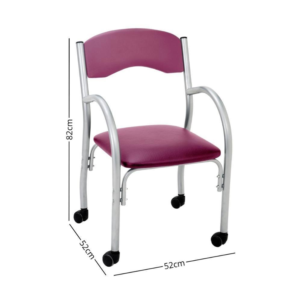 Cadeira De Escritório Estofada Com Rodízios 52cm Multimóveis Cr25288 Prata Rosa - 2