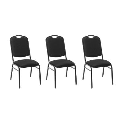 Kit Com 3 Cadeiras De Auditório-escritório Estofadas 44cm Multimóveis Cr25290 Preto