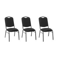 Kit Com 3 Cadeiras De Auditório-escritório Estofadas 44cm Multimóveis Cr25290 Preto - 1