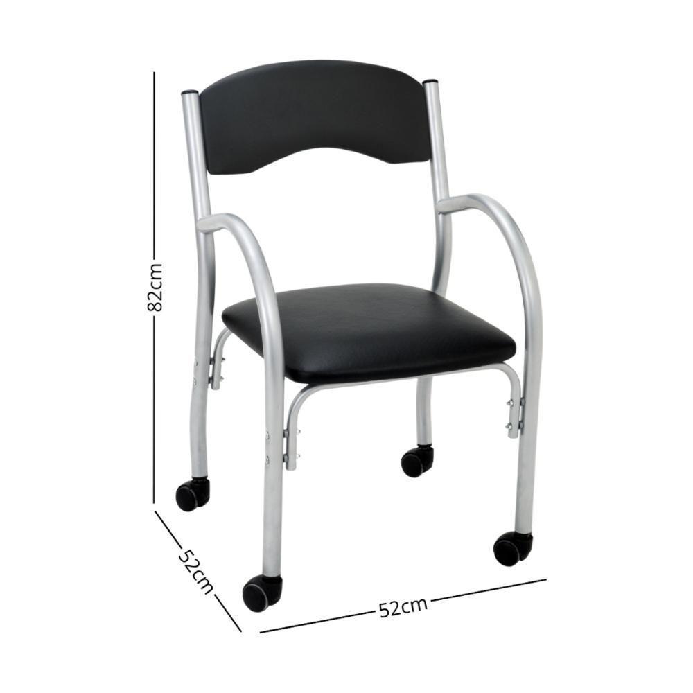 Cadeira De Escritório Estofada Com Rodízios 52cm Multimóveis Cr25288 Prata Preto - 2