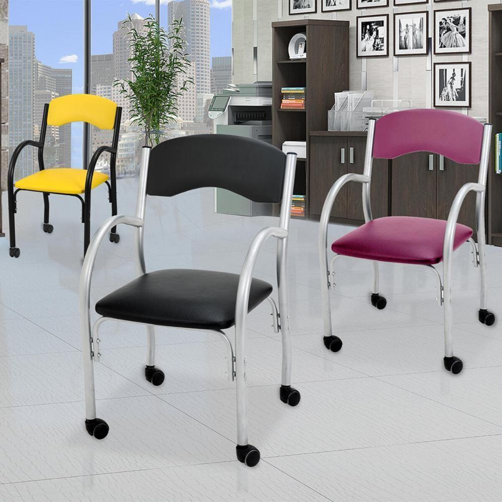 Cadeira De Escritório Estofada Com Rodízios 52cm Multimóveis Cr25288 Preto Amarelo - 3