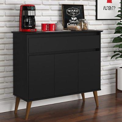 Aparador Buffet Zeus 1 Gaveta E 3 Portas Pés Madeira Maciça Preto Preto