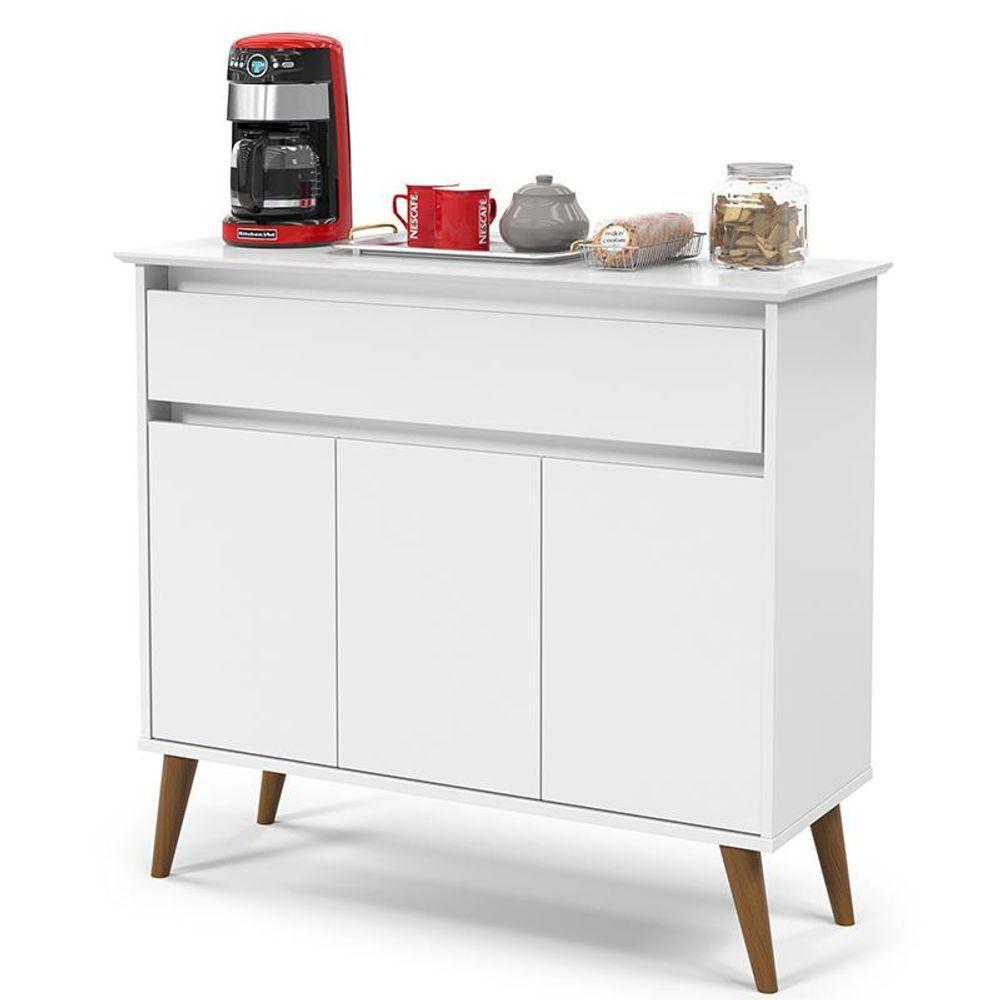 Aparador Buffet Zeus 1 Gaveta E 3 Portas Pés Madeira Maciça Branco Branco - 2