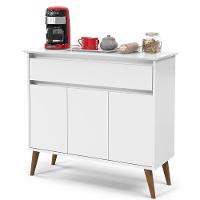Aparador Buffet Zeus 1 Gaveta E 3 Portas Pés Madeira Maciça Branco Branco - 2