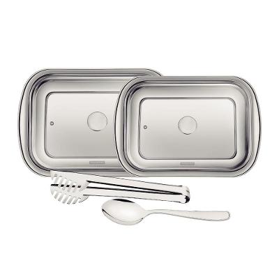 Kit Para Assar E Servir Tramontina Cosmos Em Aço Inox Com Tampa De Vidro 4 Peças