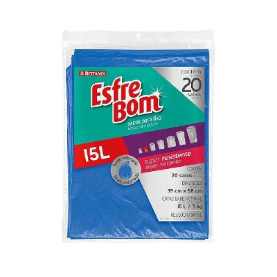 Saco De Lixo Almofada Com Fundo Reforçado Azul 15l Esfrebom Bettanin 20 Unidades