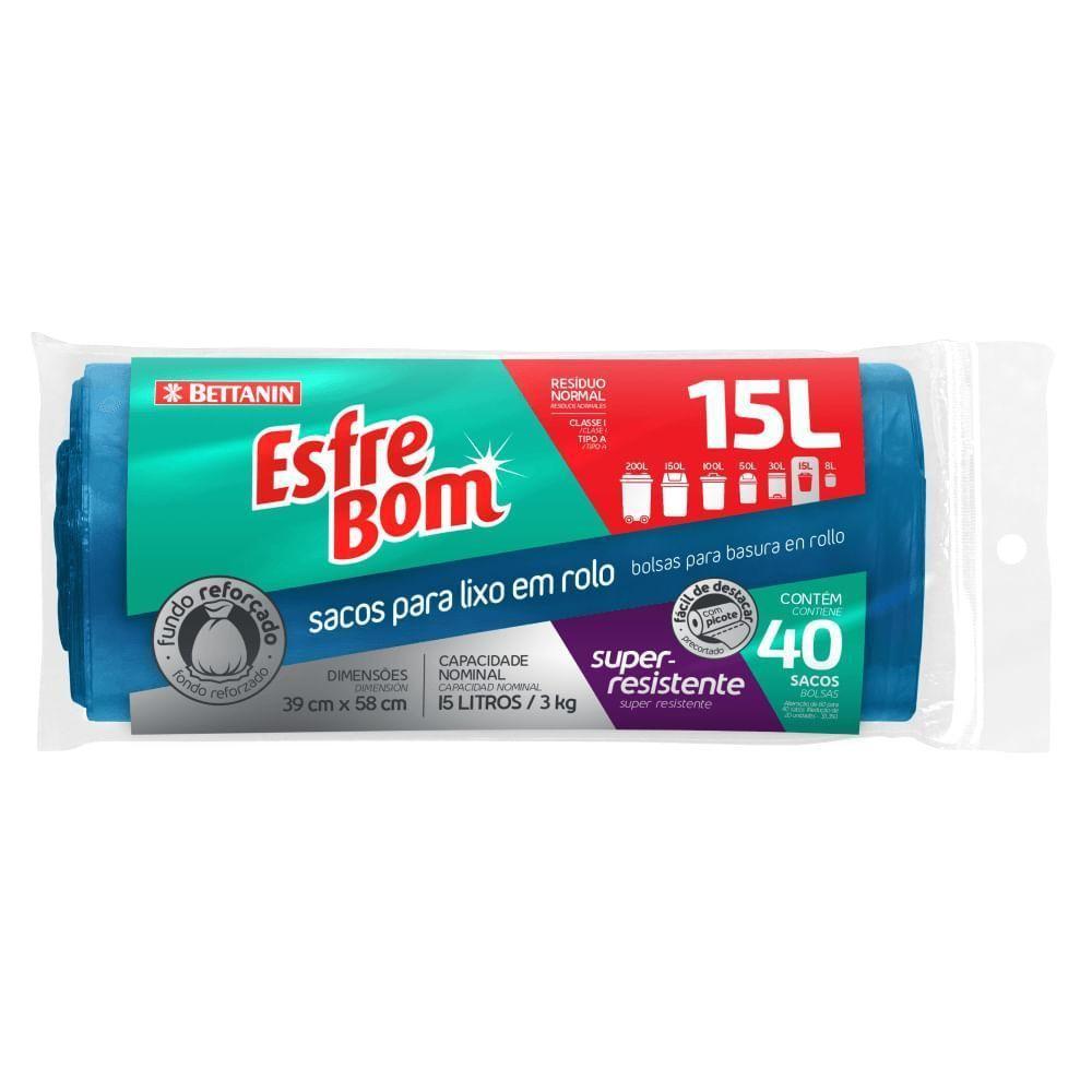Saco De Lixo Em Rolo Com Fundo Reforçado Azul 15l Esfrebom Bettanin 40 Unidades - 1