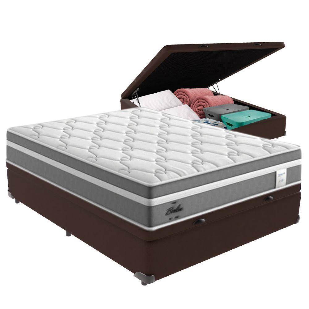 Cama Box Baú Casal E Colchão Molas Ensacadas Berlim Probel Marrom - 1
