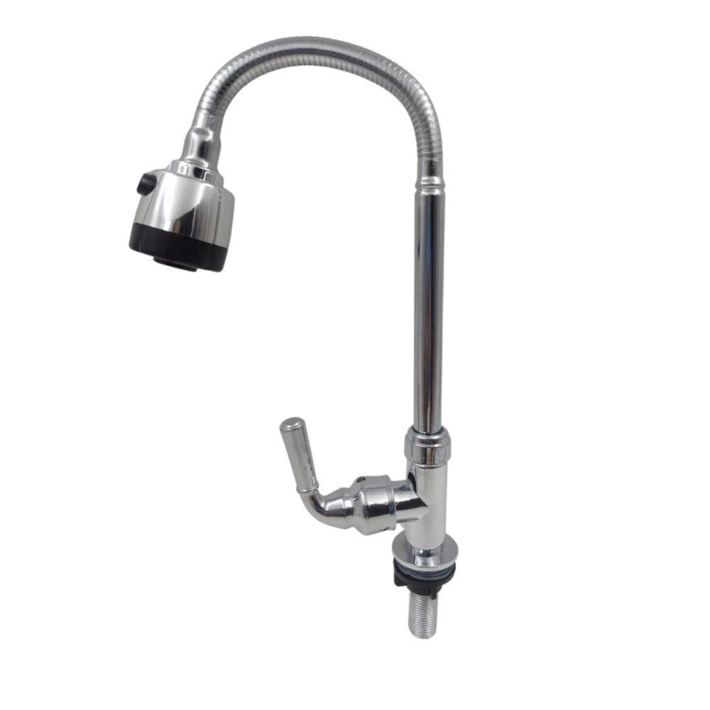 Torneira Gourmet Flexível De Parede Com Ducha Cromado Inox Rotação De 360° Cozinha Lavanderia - 1