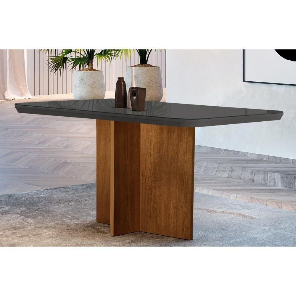 Mesa Para Cozinha Berlim Com Tampo 120x80cm Madeirado Vidro Canto Curvo Imbuia Grafite Rufato - 1