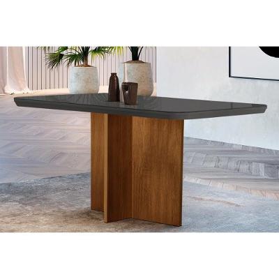 Mesa Para Cozinha Berlim Com Tampo 120x80cm Madeirado Vidro Canto Curvo Imbuia Grafite Rufato