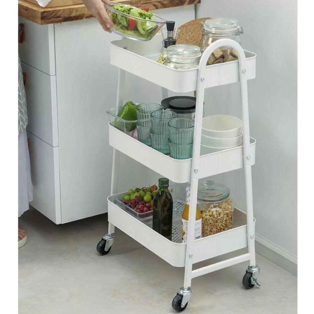 Prateleira De Metal Multiuso 3 Andares Com Rodinhas - Branco - 4