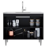 Balcão De Cozinha Com Pia Inox 100cm Julia Z34 Preto-grafite - Mpozenato - 5