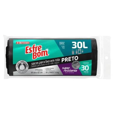 Saco De Lixo Em Rolo Com Fundo Reforçado Preto 30l Esfrebom Bettanin 30 Unidades