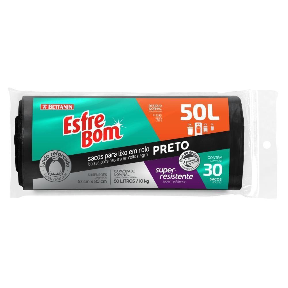 Saco De Lixo Em Rolo Com Fundo Reforçado Preto 50l Esfrebom Bettanin 30 Unidades - 1