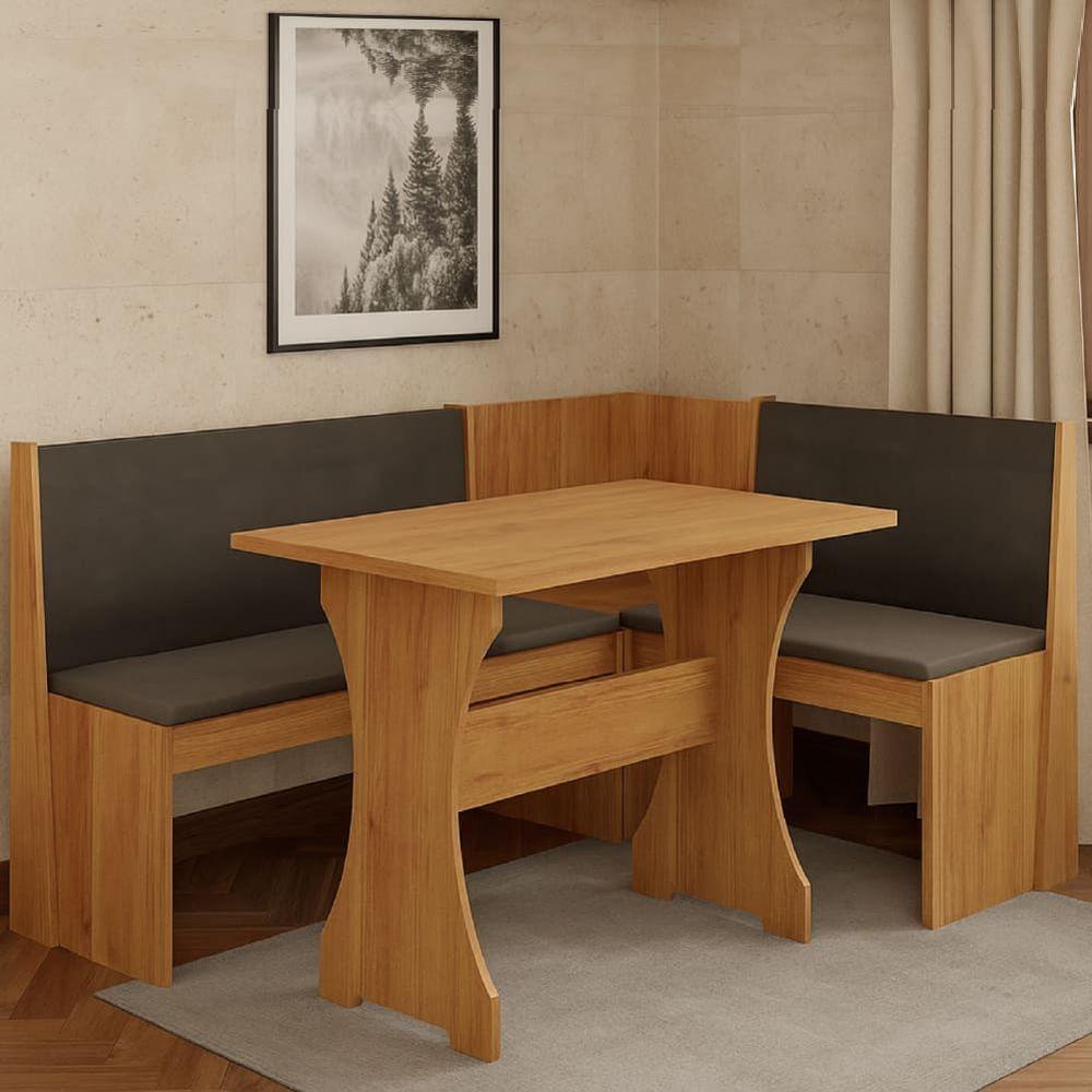 Conjunto Sala De Jantar Mesa Com Canto Alemão Arnis Veludo Viero Madeirado / Cinza - 2