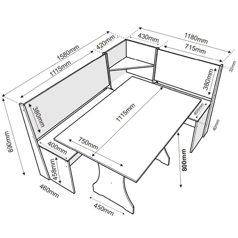 Conjunto Sala De Jantar Mesa Com Canto Alemão Arnis Veludo Viero Madeirado / Cinza - 3