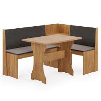 Conjunto Sala De Jantar Mesa Com Canto Alemão Arnis Veludo Viero Madeirado / Cinza - 1