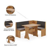 Conjunto Sala De Jantar Mesa Com Canto Alemão Arnis Veludo Viero Madeirado / Cinza