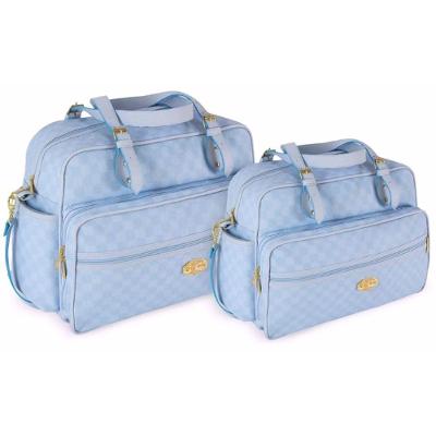 Kit Bolsas Maternidade Xadrez Baby Elegance Azul Claro